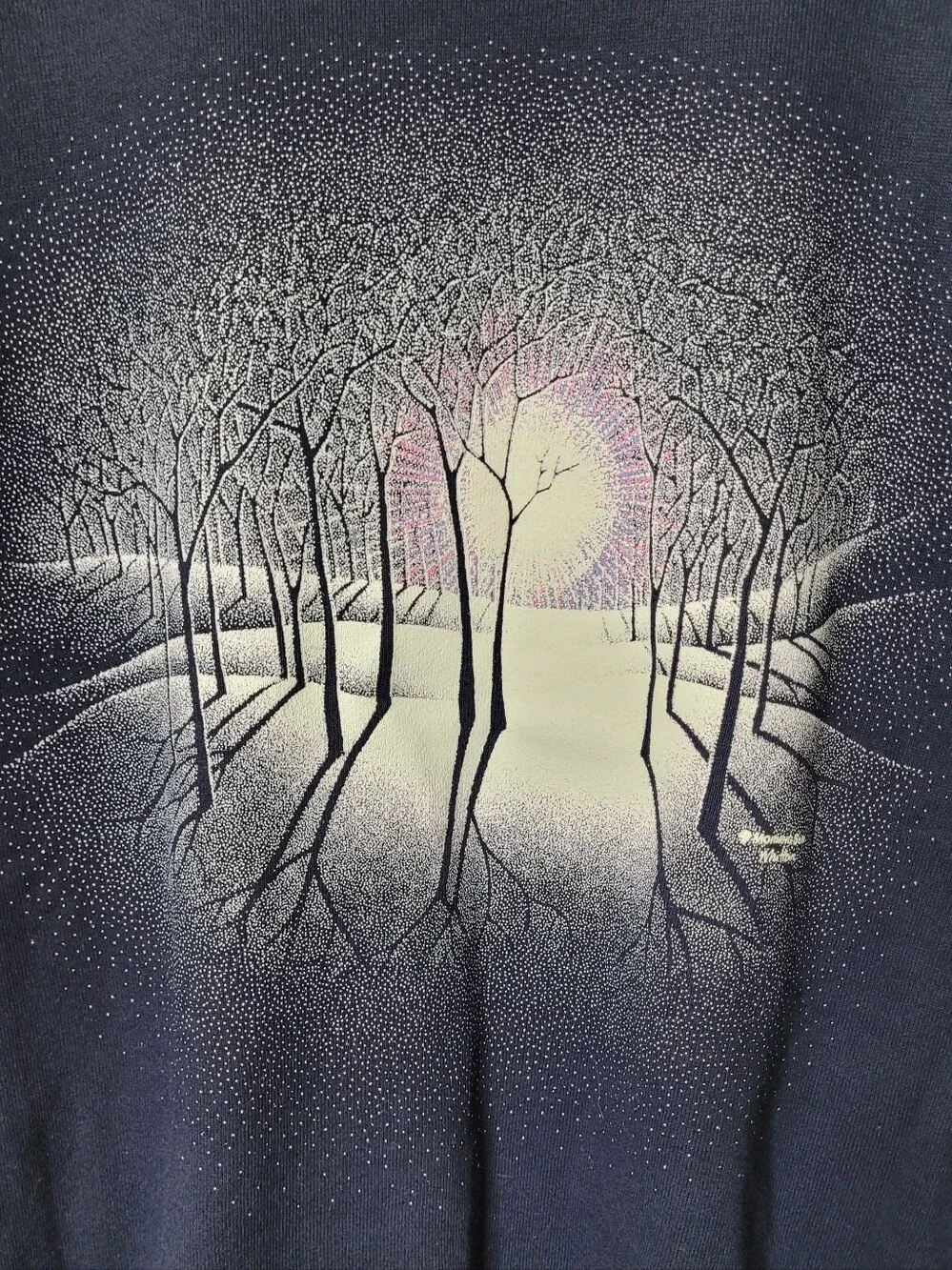 Vintage Morning Sun Snowy Trees Sweatshirt Large - Picture 3 of 9
